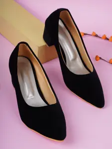 Style Shoes Pointed Toe Suede Block Heel Pumps