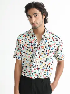 RARE RABBIT Slim Fit Polka Dots Printed Cotton Casual Shirt
