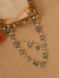 ABDESIGNS Gold-Plated Beaded Jaipuri Mala With Pair Of Earrings