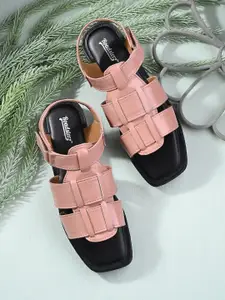 The Roadster Lifestyle Co. Pink And Black Open Toe Gladiators