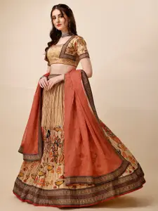 SAPTRANGI Printed Semi-Stitched Lehenga & Unstitched Blouse With Dupatta