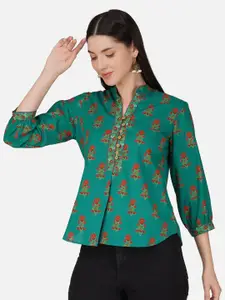 GULAB CHAND TRENDS Floral Printed Cotton Shirt Style Top