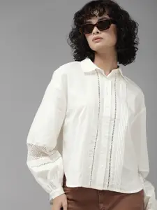 The Roadster Life Co. Spread Collar Self-Design Pure Cotton Casual Shirt