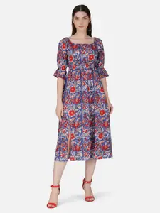 GULAB CHAND TRENDS Floral Printed Gathered Cotton Fit & Flare Ethnic Dress