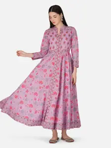GULAB CHAND TRENDS Floral Printed Gathered Details Cotton Fit & Flare Ethnic Dress