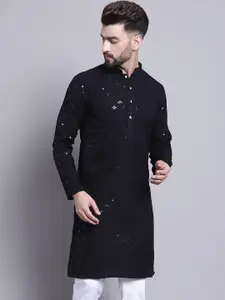 SOJANYA Embellished Mandarin Collar Sequinned Pure Cotton Kurta