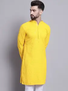 SOJANYA Geometric Embroidered Sequinned Mandarin Collar Pure Cotton Kurta