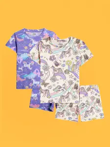 Anthrilo Girls Pack Of 2 Printed Pure Cotton Night suits