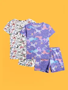Anthrilo Girls Pack Of 2 Printed Pure Cotton Night suits