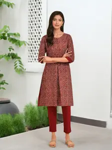 W Red Ethnic Motifs Embroidered Patchwork Kurta