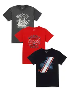 Gini and Jony Boys Pack Of 3 Typography Printed Cotton T-shirt