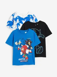 H&M Boys 3-Pack Sonic Printed Pure Cotton T-Shirts