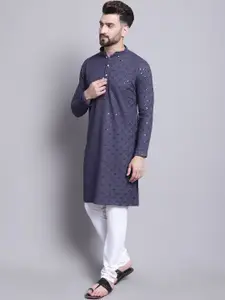 SOJANYA Geometric Embroidered Pure Cotton Kurta With Churidar