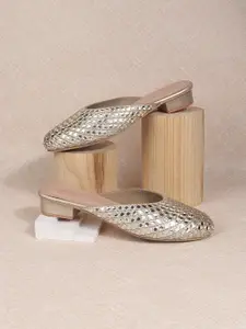 Metro Mirror Work Embroidered Block Heel Mules