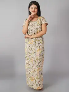Noty Floral Printed Pure Cotton Maxi Nightdress