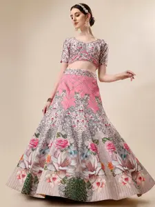SAPTRANGI Printed Beads and Stones Semi-Stitched Lehenga & Unstitched Blouse With Dupatta