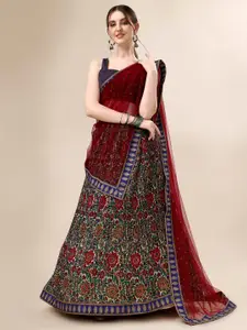 SAPTRANGI Printed Semi-Stitched Lehenga & Unstitched Blouse With Dupatta