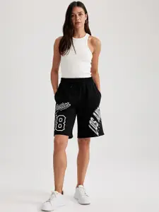 DeFacto Women Typography Printed Mid-Rise Shorts