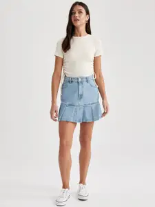 DeFacto Pleated Pure Cotton Mini Denim Skirt