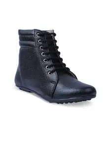 VALIOSAA Women Black Solid Synthetic Mid-Top Flat Boots