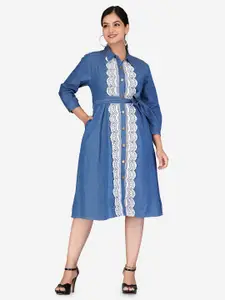 SUMAVI-FASHION Lace Up Organic Cotton Shirt Dress With Belt