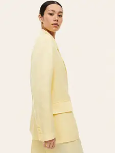 H&M Women Double-Breasted Linen-Blend Blazer
