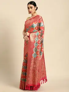 Mitera Pink & Blue Woven Design Zari Organza Banarasi Saree