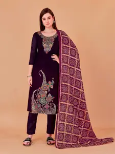 APNISHA Ethnic Motifs Embroidered Pure Cotton Semi-Stitched Dress Material