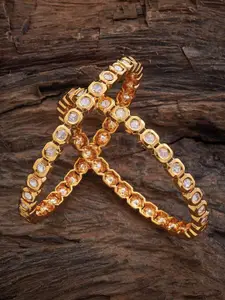 Kushal's Fashion Jewellery Set Of 2 Gold-Plated Kundan-Studded Bangles