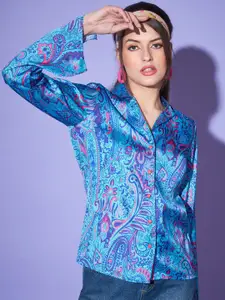 CHARMGAL Classic Slim Fit Opaque Paisley Printed Satin Casual Shirt