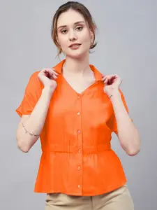 RARE Gathered Orange Extended Sleeves Shirt Style Top
