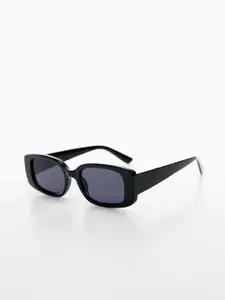 MANGO Women Black Lens & Black Rectangle Sunglasses with UV Protected Lens