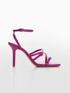 MANGO Solid Slim Heeled Sandals with Buckle Detail