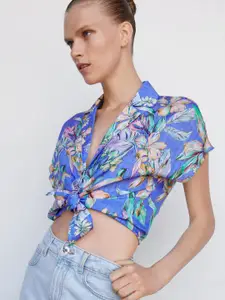MANGO Tropical Printed Notched Lapel Collar Casual Shirt