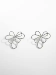MANGO Floral Stone Studded Drop Earrings