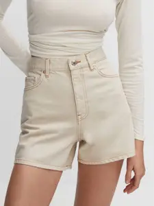 MANGO Women Pure Cotton High-Rise Denim Shorts