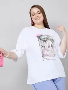 Styli Plus Size Graphic Printed Pure Cotton Oversized Fit T-shirt