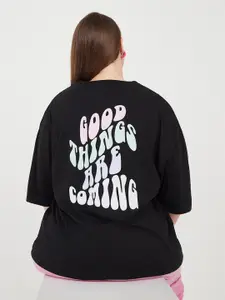 Styli Plus Size Typography Printed Oversized Fit T-shirt