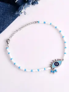 Voylla Silver-Plated & Beaded Evil Eye Anklet