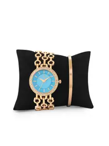 DressBerry Women Set Of 2 Blue Brass Dial & Rose Gold-Plated Straps Analogue Watch DW23_3A