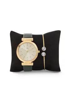 DressBerry Women Gold-Toned Brass Printed Dial & Leather Straps Analogue Watch DW23_5A