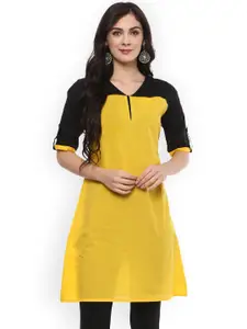 Pannkh Women Yellow Colourblocked Straight Kurta