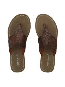 CARLO ROMANO Women Textured Leather Open Toe Flats