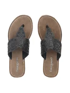 CARLO ROMANO Textured Leather T-Strap Flats