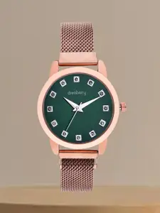 DressBerry Women Embellished Dial & Bracelet Style Straps Analogue Watch HOBDB-121-RG-GR