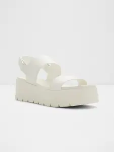 ALDO White Leather Flatform Sandals