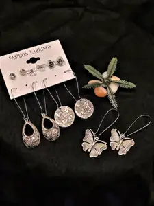 FEMMIBELLA Set of 6 Silver-Plated Stud & Hoop Earrings