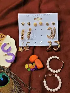 FEMMIBELLA Set Of 9 Gold-Plated Hoop Earrings