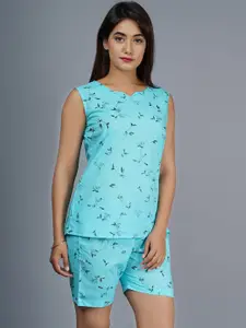 FABISTA Floral Printed Sleeveless Top & Shorts Night Suit