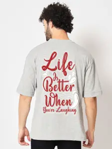 Imsa Moda Typography Printed Drop-Shoulder Sleeves Oversized Cotton T-shirt